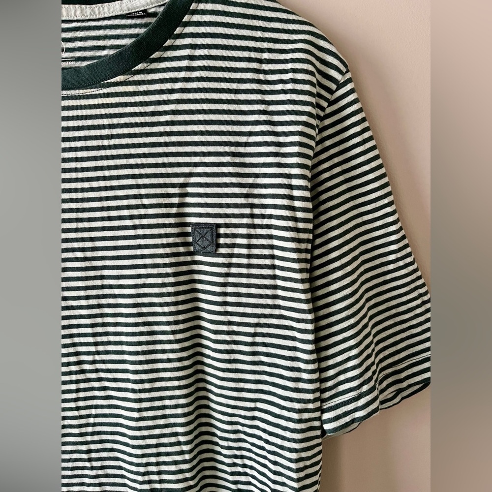 Jack & Jones 100% Organic Cotton Oversized Boxy Green Striped Tee Size Large - Picture 4 of 8